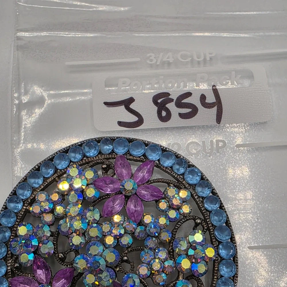 Vintage Style Floral Round Brooch AB Rhinestone Purple Blue Crystal Pin‎ 2 Inch